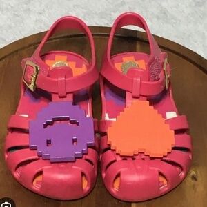 Mini Melissa 6 Toddler Emoji Sandals Pink with Orange Heart Purple Smiley Face